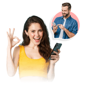 A woman indicating excellent towards her match.